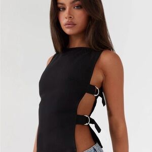 Peppermayo Black Tank Top with Side Buckles